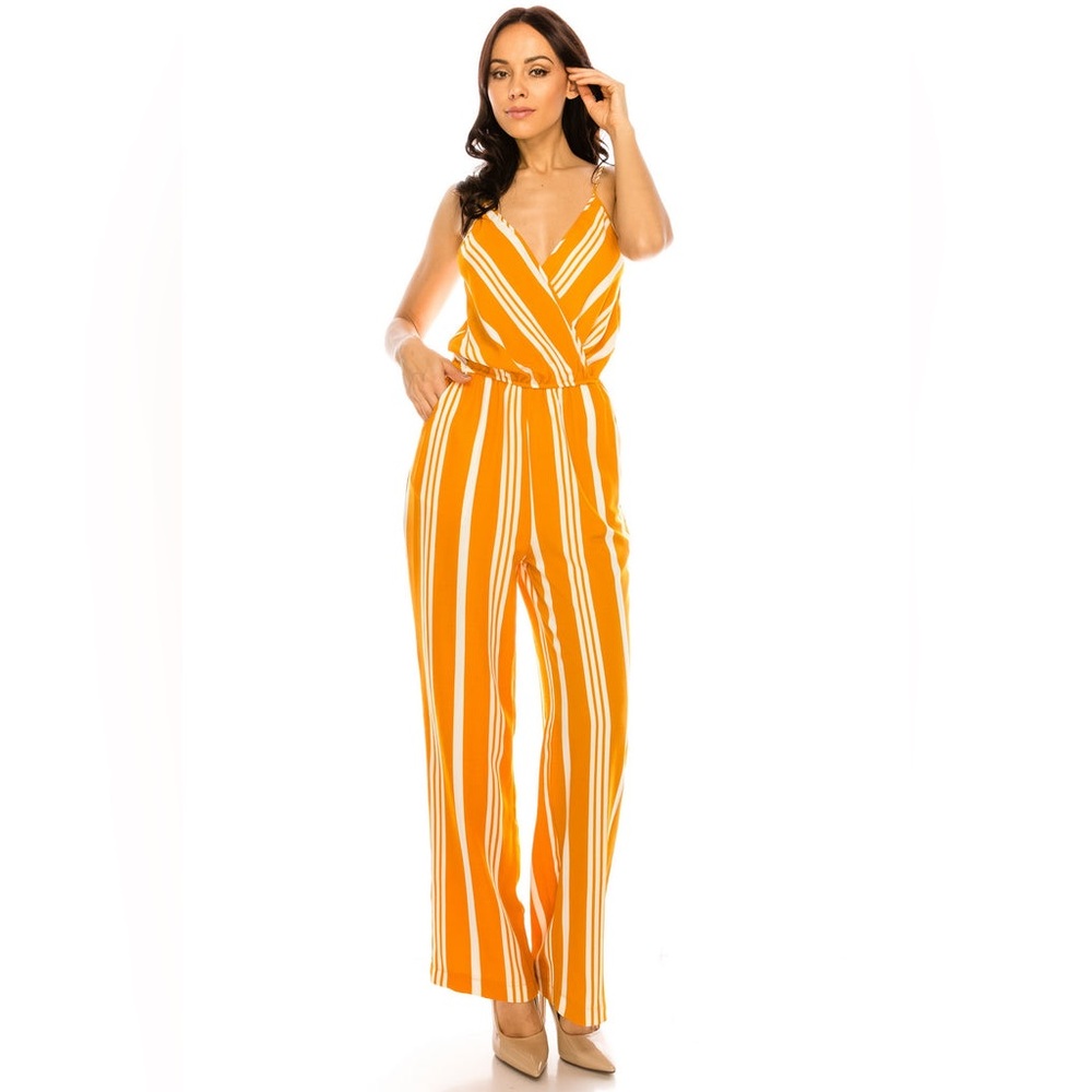 STRIPED ROMPER PANTS Mustard size S